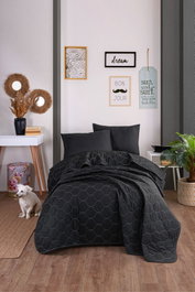 L'essentiel linge de maison Juego de colcha individual Solid - Black